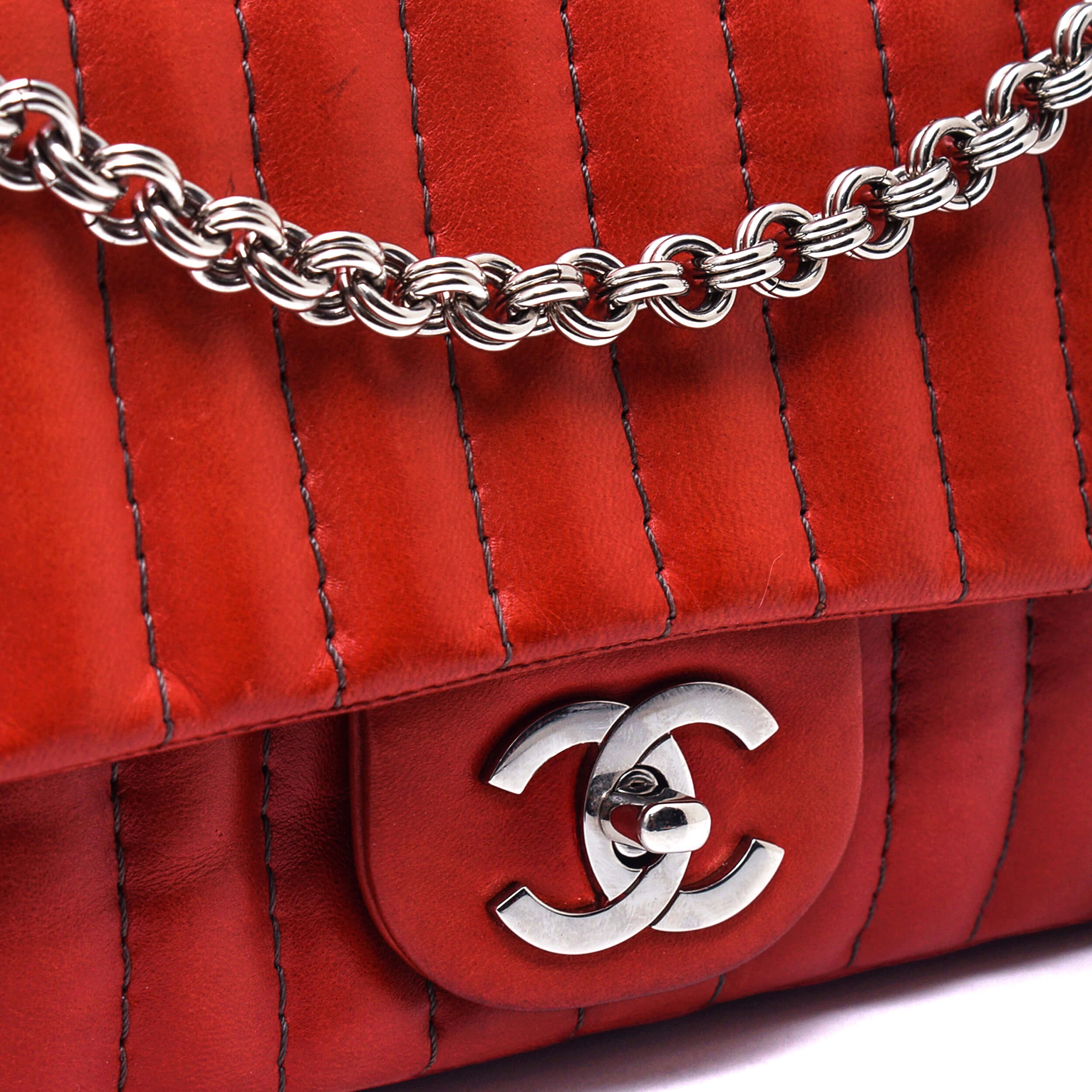 Chanel - Red Lambskin Vertical Quilted Leather Flap Bag